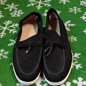 Black Suede Loafers with White Soles